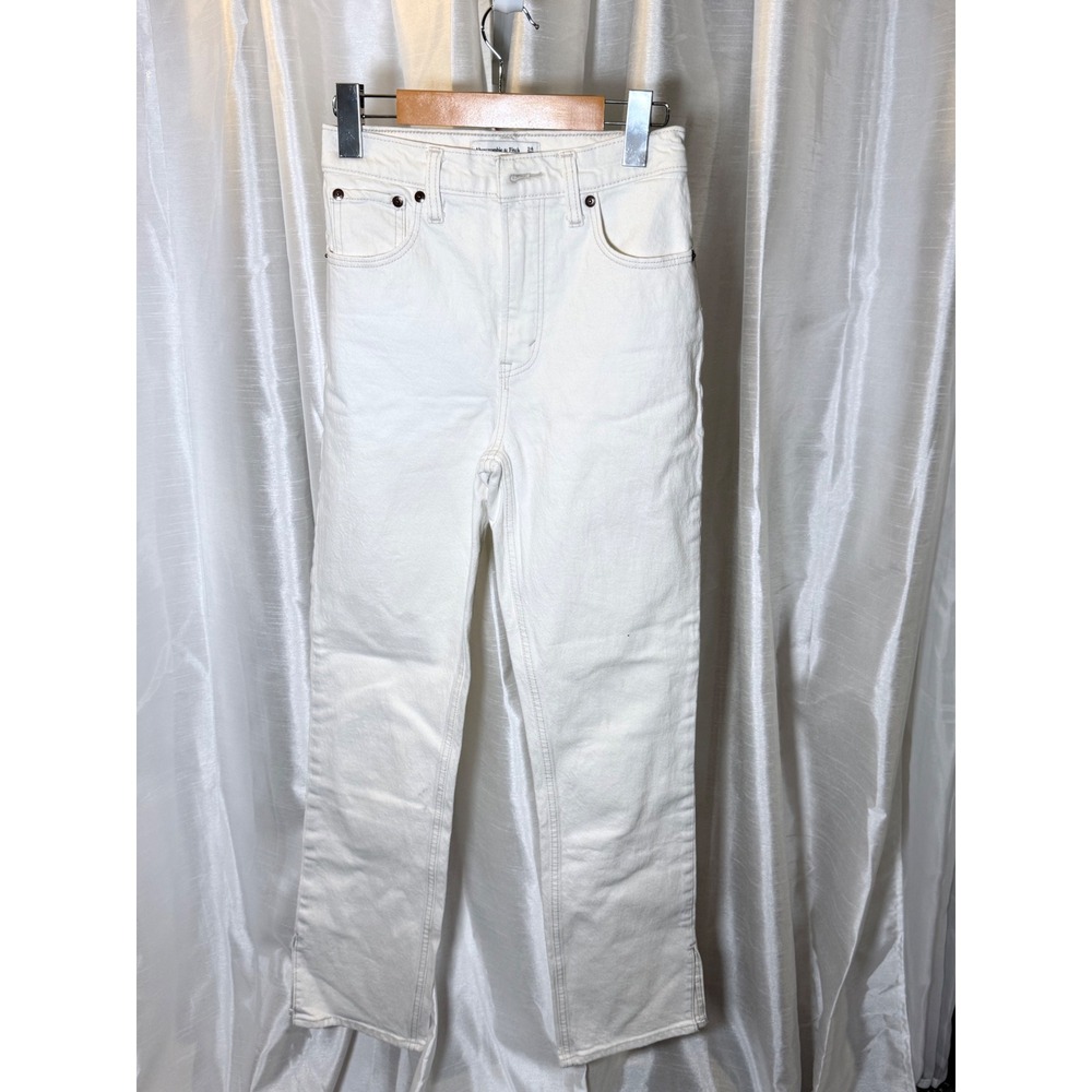 Abercrombie & Fitch 90s Straight Jeans Women 24 00S Cream Ultra High Rise Slit